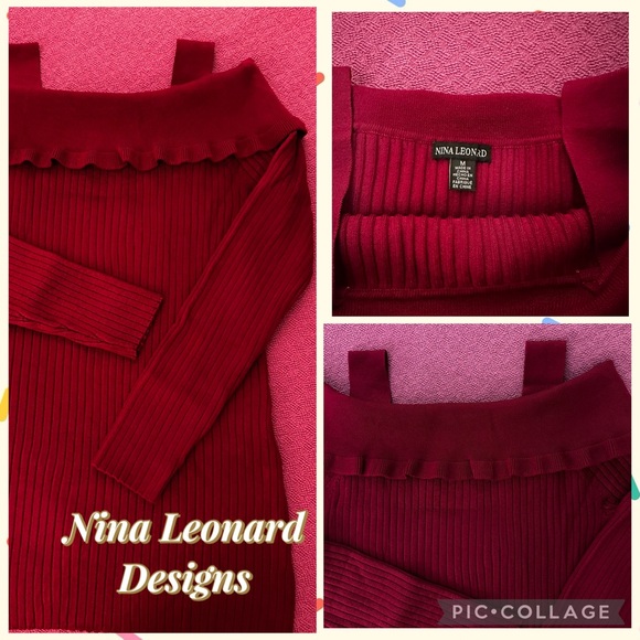 Nina Leonard Sweaters - Nina Leonard Deep Burgundy Ribbed Off-Shoulder Sweater 💥NWOT🥰FREE SHIPPING🥰